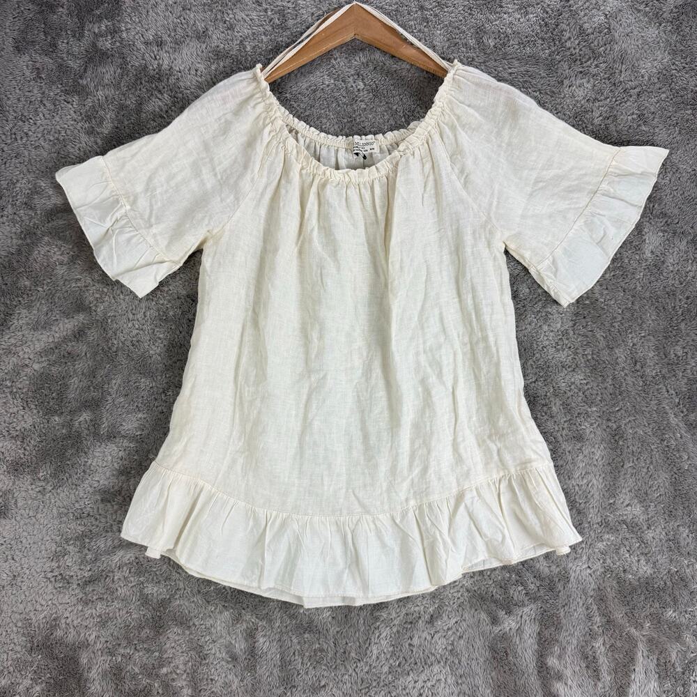 Terzo Millennio Linen Flounce Top Blouce Off Shoulder Cream Ivory M Lagenlook